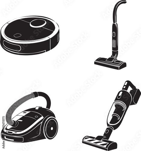 Vacuum Cleaner silhouette set vector illustration isolated on transparent background