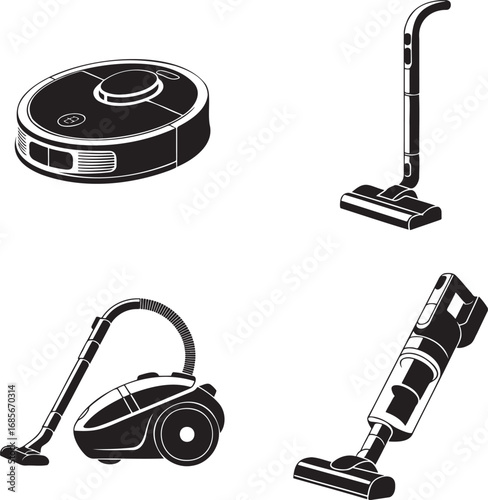 Vacuum Cleaner silhouette set vector illustration isolated on transparent background