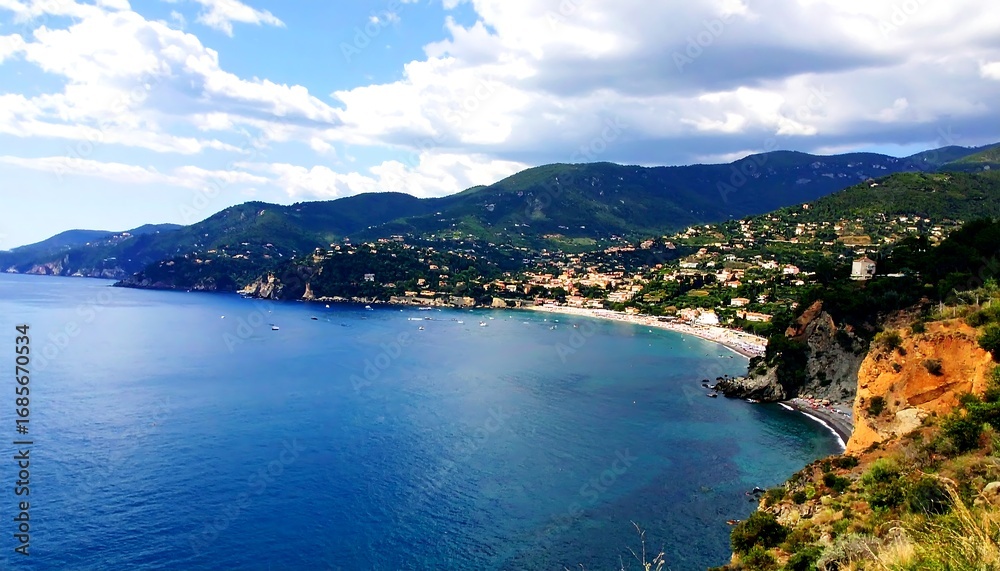 Fototapeta premium Coastal town nestled in a serene bay