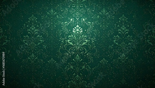 Ornate botanical motif in deep teal and emerald with a subtle damask appearance