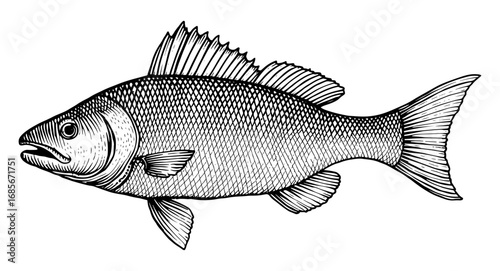 Fish in a vintage woodblock style