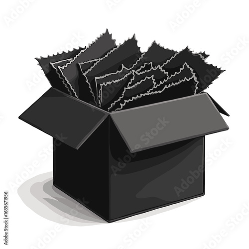 Black box filled with paper sheets in a minimal design  
