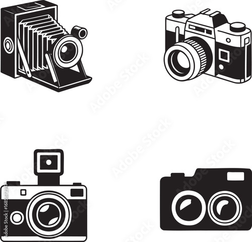 Vintage Camera Icon silhouette set vector illustration isolated on transparent background
