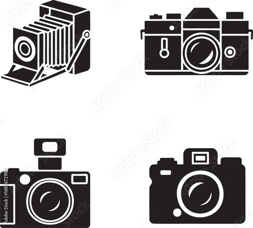 Vintage Camera Icon silhouette set vector illustration isolated on transparent background