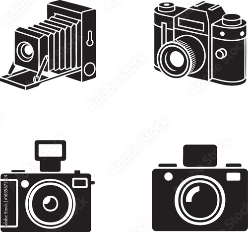 Vintage Camera Icon silhouette set vector illustration isolated on transparent background