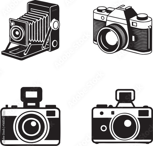 Vintage Camera Icon silhouette set vector illustration isolated on transparent background