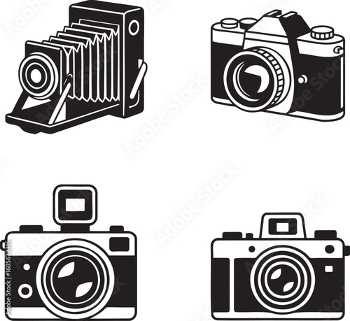 Vintage Camera Icon silhouette set vector illustration isolated on transparent background