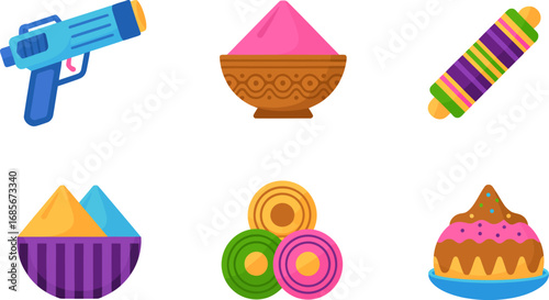 Vibrant colorful powders and festive items for a joyful celebration