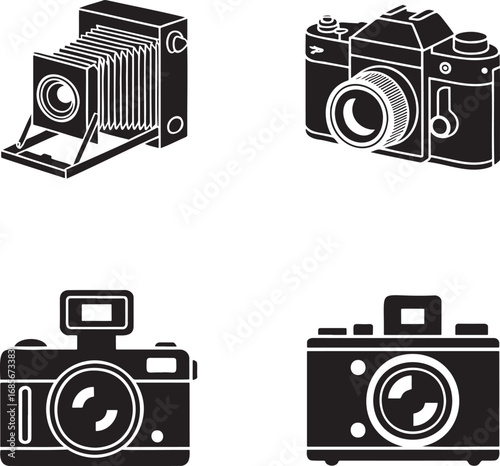 Vintage Camera Icon silhouette set vector illustration isolated on transparent background