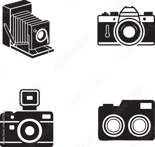 Vintage Camera Icon silhouette set vector illustration isolated on transparent background