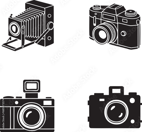 Vintage Camera Icon silhouette set vector illustration isolated on transparent background