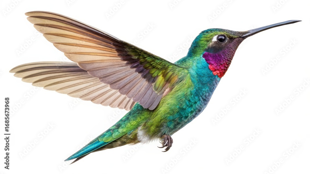 Obraz premium Hummingbird in Flight Vibrant Green and Teal Feathers, Detailed Wings, Bird Photography, Wildlife Hummingbird, Bird photography