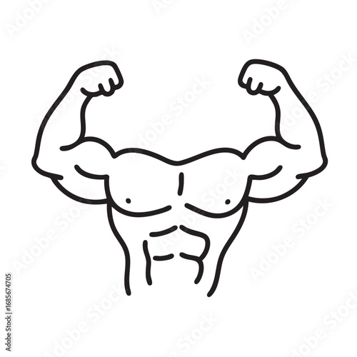 Strong muscular arm flexing bicep line art icon vector illustration for fitness and bodybuilding