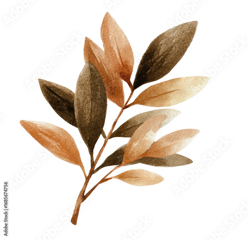 Delicate, stylized autumnal leaf branch