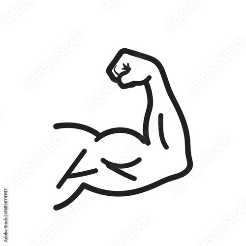 Strong muscular arm flexing bicep line art icon vector illustration for fitness and bodybuilding