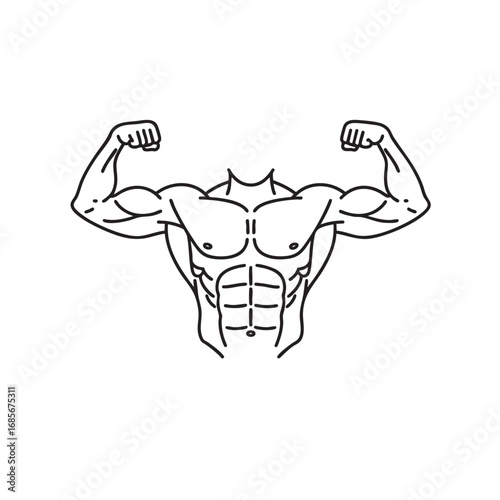 Strong muscular arm flexing bicep line art icon vector illustration for fitness and bodybuilding