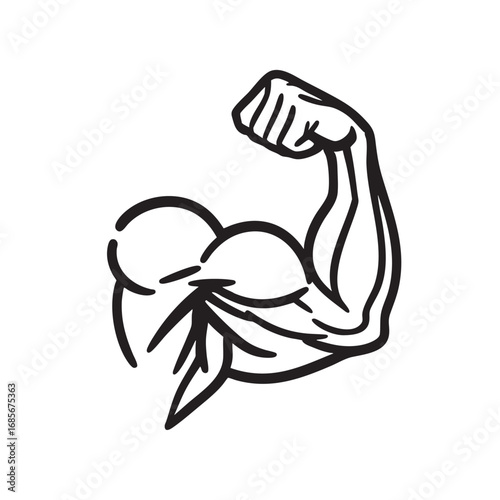 Strong muscular arm flexing bicep line art icon vector illustration for fitness and bodybuilding