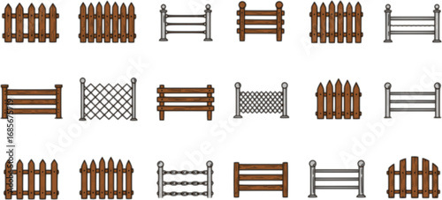 Fence icons set. Simple set of fence vector icons for web design on white background. Vector Illustration.
