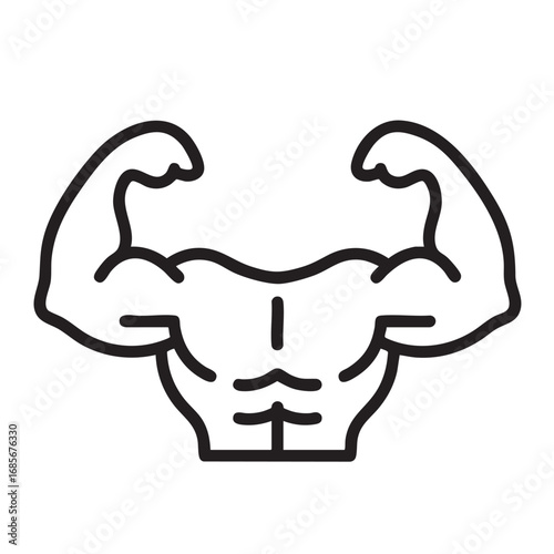 Strong muscular arm flexing bicep line art icon vector illustration for fitness and bodybuilding