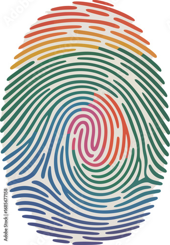 Vibrant fingerprint with rainbow colors symbolizes individuality and diversity