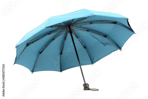 Light blue umbrella against a black background
