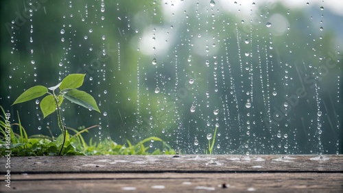 Rain Drops on Sapling, Wood...