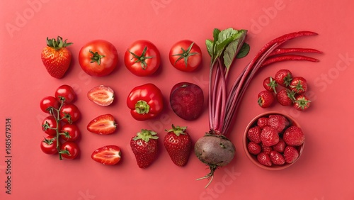 Red Foods Flatlay Strawberries, Tomatoes, Beetroot, Composition, Photography, Healthy Eating Red food, healthy food