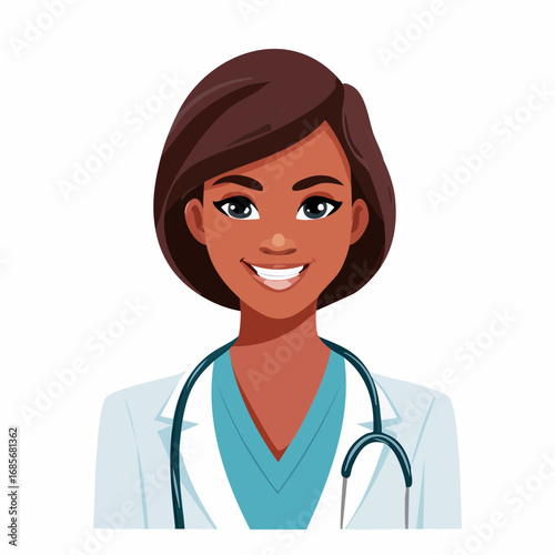 Portrait of a smiling female doctor with stethoscope around her neck, illustration of a healthcare professional