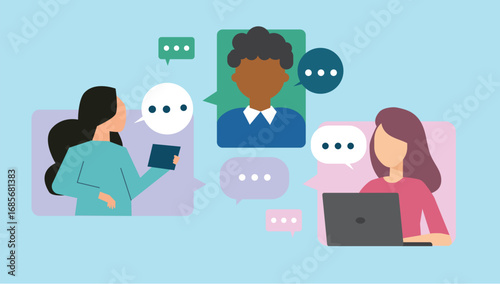 Business communication via internet, virtual meeting with colleagues, connecting by internet
