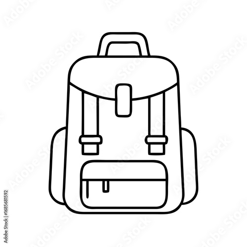 Vector art of detailed line art of a backpack, , suitable for school, travel, or outdoor adventures with multiple straps