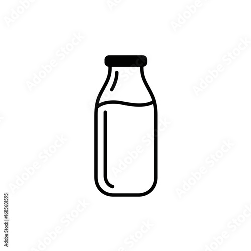 Simple Vector Icon of a Milk Bottle with Cap, Representing Fresh Dairy and Alternative Beverages