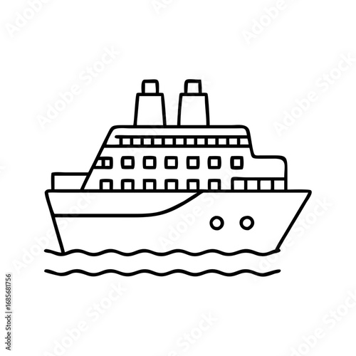 Vector art of cruise ship line art simple vector illustration of a cruise ship with two chimneys and windows on the deck