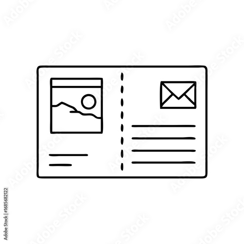 Vector art of postcard with a landscape and an envelope for sending greetings and messages to friends and family members