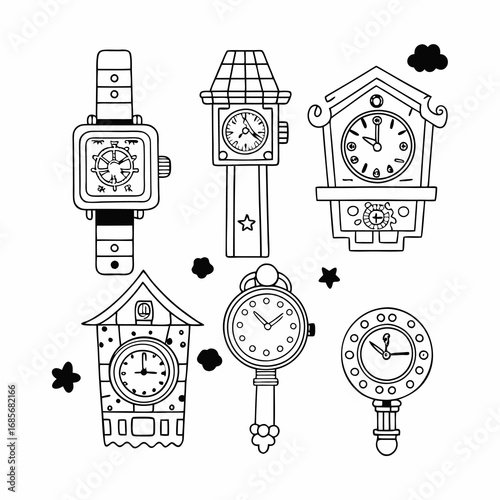 Watches set. drawing clocks timers alarms pictures collection.
