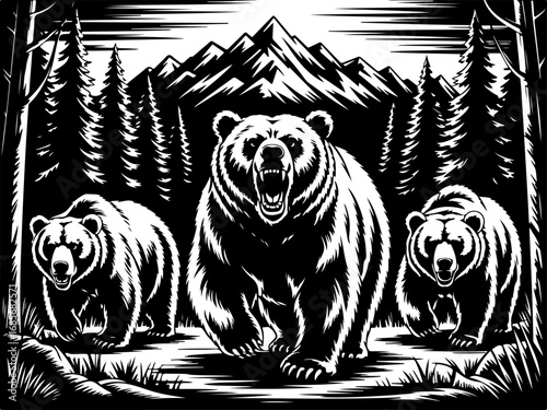 Wild Grizzly Bear Silhouette Bundle