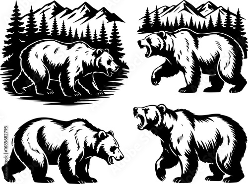Wild Grizzly Bear Silhouette Bundle