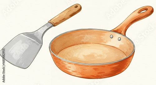 Cooking utensils spatula and pan illustration