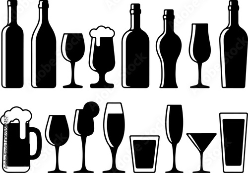 "Elegant Spirits: Bottles & Glassware Silhouettes"