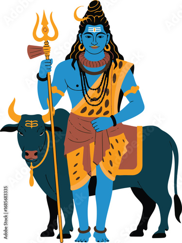 Lord Shiva Riding Nandi Bull Hindu Deity Spiritual Iconography Illustration