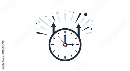 Analog Clock with Upward Arrows and Bursting Elements.