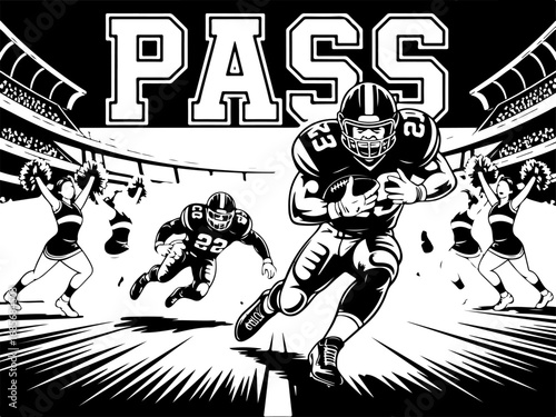 , American Football,  Game On: Power Pass in Motion"  Action, Running Vector Bundle