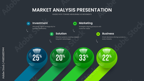 Enterprise Showcase 4 Step Graph Frame Template. Educational Briefing Four Option Diagram Slideshow Layout. Marketing Strategy Slide Design Vector Illustration.