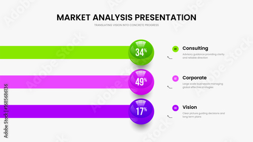 Simple Introduction Presentation Design Vector Illustration. Colorful Insight Three Option Graph Slide Layout. Modern Plan 3 Step Diagram Slideshow Template.