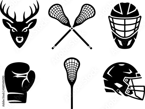 Sports Icon Silhouette  lacrosse sticks, lacrosse helmet,  Bundle