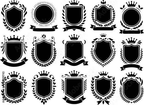 Heraldic Shields: Classic Emblems & Crests Collection" Vector bundle