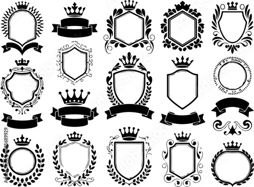 Heraldic Shields: Classic Emblems & Crests Collection" Vector bundle