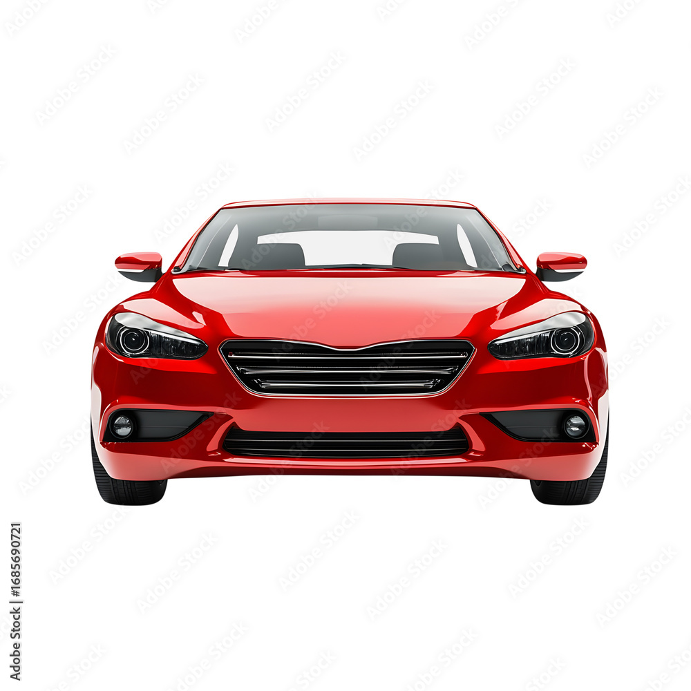Naklejka premium Front View Of A Red Sedan With LED Headlights automobile isolated on a transparent background