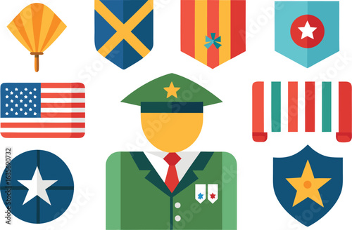 Veterans day military icons and flags bundle vector illustration for patriotic designs