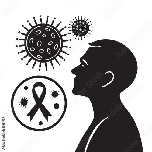 Oncology Silhouette Vector – Health, Medicine, and Treatment Concept