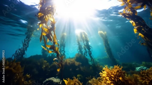 Underwater Kelp Forest with Sun Rays